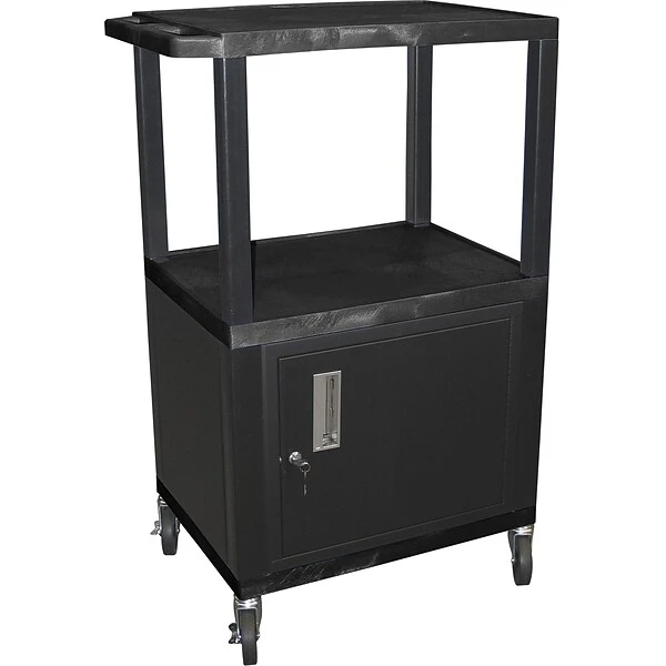 H Wilson® 42 1/2"(H) 3 Shelves Tuffy AV Carts W/Cabinet & Electrical Attachment, Black 1 H Wilson® 42 1/2"(H) 3 Shelves Tuffy AV Carts W/Cabinet & Electrical Attachment, Black