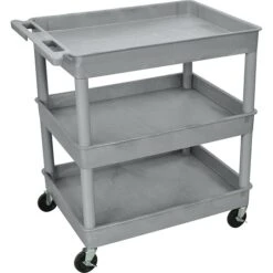 Luxor® TC Series 37 1/4"(H) 3 Shelves Large Tub Cart, Gray