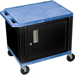 H Wilson 26"H 2 Shelves Tuffy AV Carts W/Black Cabinet, Blue