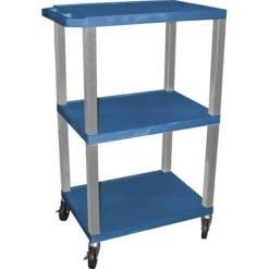 H Wilson 42"H 3 Shelves Tuffy Carts W/Nickel Legs, Blue