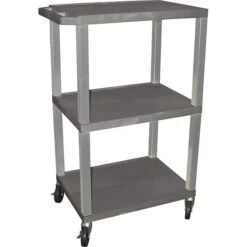 H Wilson 42"H 3 Shelves Tuffy Carts W/Nickel Legs, Gray