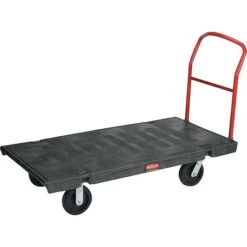 Rubbermaid 3-Shelf Plastic/Poly Mobile Utility Cart With Swivel Wheels, Black (FG446600BLA)