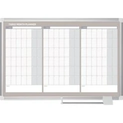 MasterVision® 3 Month Calendar Lacquered Steel Dry Erase Planning Board, Aluminum Frame, 3'W X 2'H