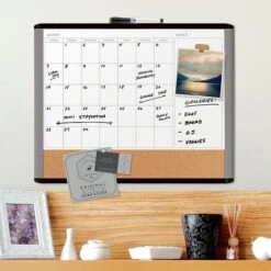 U Brands MOD 3-in-1 Magnetic Dry Erase Calendar Whiteboard, 20" X 16", Black And Grey Frame
