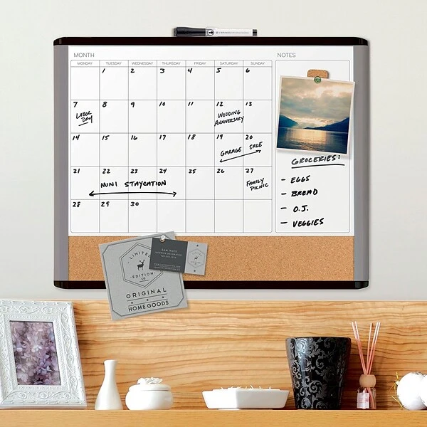 U Brands MOD 3-in-1 Magnetic Dry Erase Calendar Whiteboard, 20" X 16", Black And Grey Frame 1 U Brands MOD 3-in-1 Magnetic Dry Erase Calendar Whiteboard, 20" X 16", Black And Grey Frame