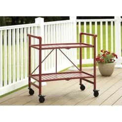 COSCO Outdoor Living INTELLIFIT Outdoor Or Indoor Folding Serving Cart With 2 Shelves, Red (87501RRD1E)