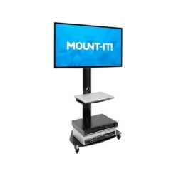 Mount-It! 2-Shelf Metal Mobile A/V Cart With Lockable Wheels, Black (MI-1870)