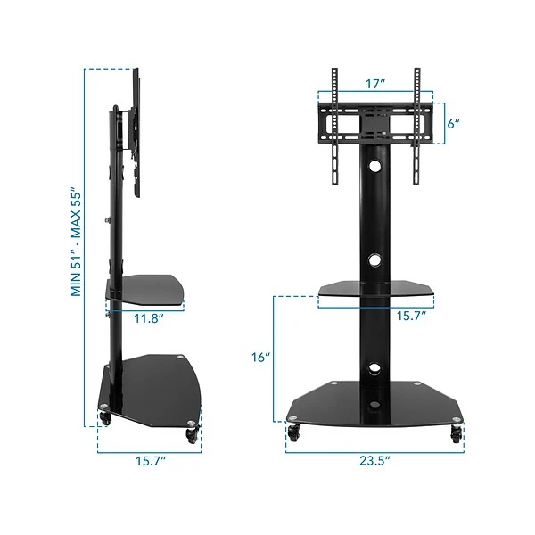 Mount-It! 2-Shelf Metal Mobile A/V Cart With Lockable Wheels, Black (MI-1870) 2 Mount-It! 2-Shelf Metal Mobile A/V Cart With Lockable Wheels, Black (MI-1870) - Image 2
