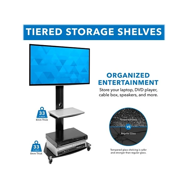 Mount-It! 2-Shelf Metal Mobile A/V Cart With Lockable Wheels, Black (MI-1870) 6 Mount-It! 2-Shelf Metal Mobile A/V Cart With Lockable Wheels, Black (MI-1870) - Image 6