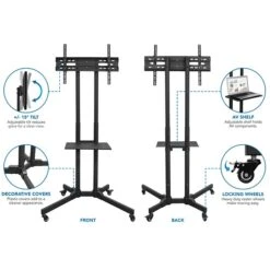 Mount-It! Metal Mobile A/V Cart With Lockable Wheels, Black (MI-2876)