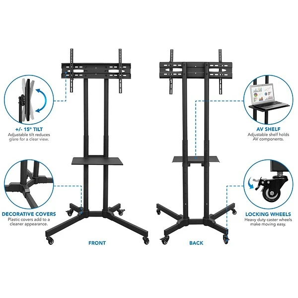 Mount-It! Metal Mobile A/V Cart With Lockable Wheels, Black (MI-2876) 1 Mount-It! Metal Mobile A/V Cart With Lockable Wheels, Black (MI-2876)