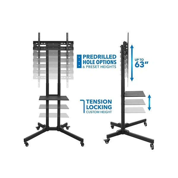 Mount-It! Metal Mobile A/V Cart With Lockable Wheels, Black (MI-2876) 2 Mount-It! Metal Mobile A/V Cart With Lockable Wheels, Black (MI-2876) - Image 2