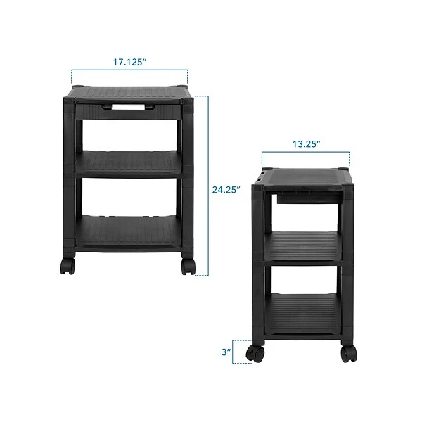 Mount-It! 3-Shelf Plastic/Poly Mobile Utility Cart With Lockable Wheels, Black (MI-7855A) 2 Mount-It! 3-Shelf Plastic/Poly Mobile Utility Cart With Lockable Wheels, Black (MI-7855A) - Image 2