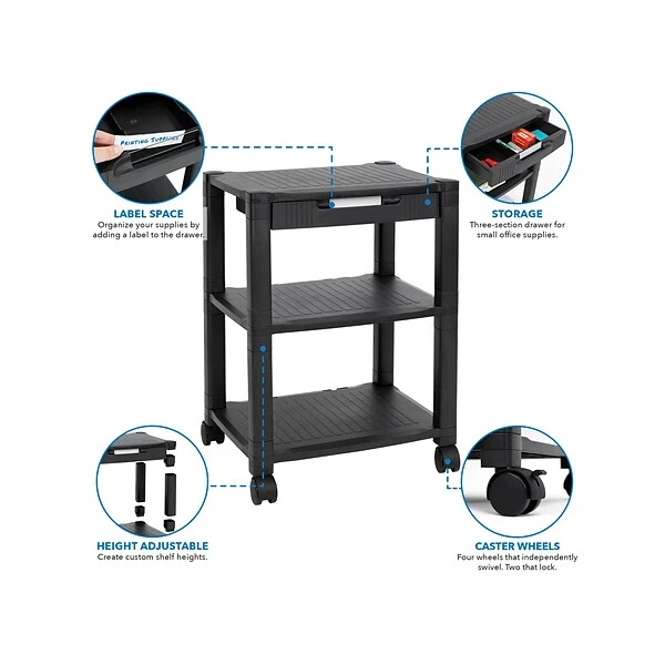 Mount-It! 3-Shelf Plastic/Poly Mobile Utility Cart With Lockable Wheels, Black (MI-7855A) 3 Mount-It! 3-Shelf Plastic/Poly Mobile Utility Cart With Lockable Wheels, Black (MI-7855A) - Image 3