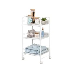 Honey-Can-Do 3-Shelf Metal Mobile Utility Cart With Lockable Wheels, White (CRT-08581)