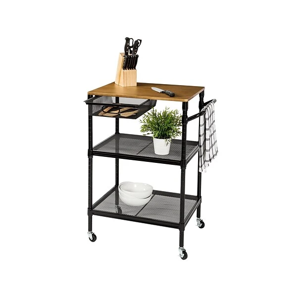 Honey-Can-Do Kitchen 2-Shelf Metal Mobile Kitchen Cart With Lockable Wheels, Matte Black/Brown (CRT-08456) 1 Honey-Can-Do Kitchen 2-Shelf Metal Mobile Kitchen Cart With Lockable Wheels, Matte Black/Brown (CRT-08456)
