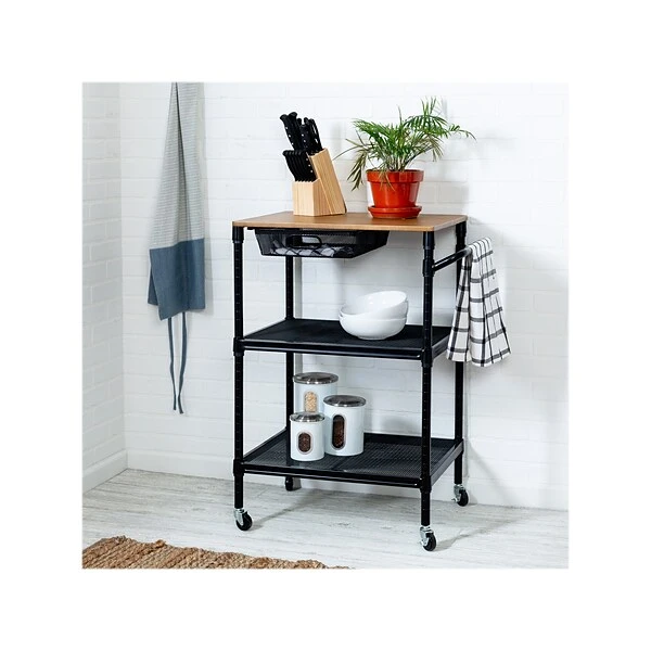 Honey-Can-Do Kitchen 2-Shelf Metal Mobile Kitchen Cart With Lockable Wheels, Matte Black/Brown (CRT-08456) 2 Honey-Can-Do Kitchen 2-Shelf Metal Mobile Kitchen Cart With Lockable Wheels, Matte Black/Brown (CRT-08456) - Image 2