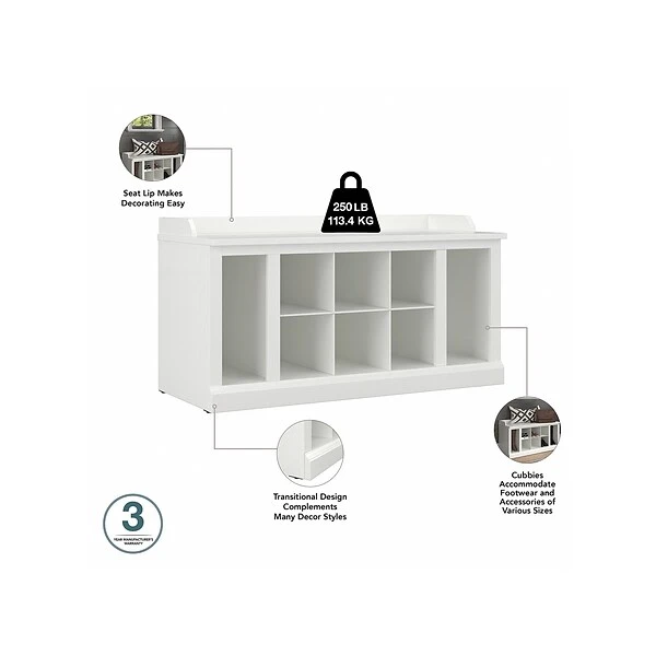 Kathy Ireland® Home By Bush Furniture Woodland 21" Shoe Storage Bench And Coat Rack With 12 Shelves, White Ash (WDL004WAS) 3 Kathy Ireland® Home By Bush Furniture Woodland 21" Shoe Storage Bench And Coat Rack With 12 Shelves, White Ash (WDL004WAS) - Image 3