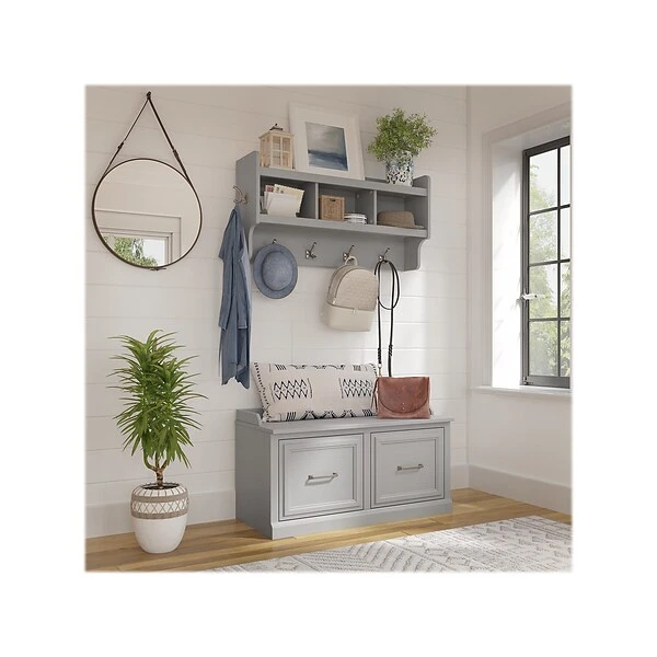 Kathy Ireland® Home By Bush Furniture Woodland 21" Shoe Storage Bench And Coat Rack With 4 Shelves, Cape Cod Gray (WDL003CG) 1 Kathy Ireland® Home By Bush Furniture Woodland 21" Shoe Storage Bench And Coat Rack With 4 Shelves, Cape Cod Gray (WDL003CG)