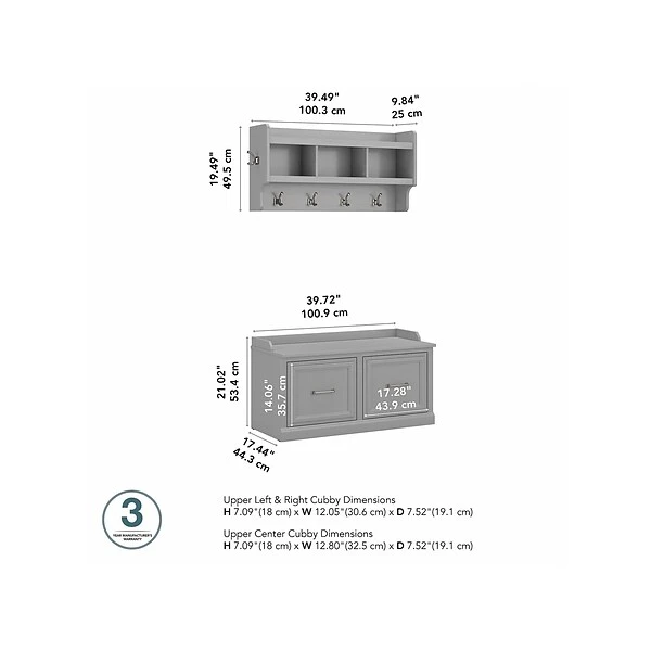 Kathy Ireland® Home By Bush Furniture Woodland 21" Shoe Storage Bench And Coat Rack With 4 Shelves, Cape Cod Gray (WDL003CG) 4 Kathy Ireland® Home By Bush Furniture Woodland 21" Shoe Storage Bench And Coat Rack With 4 Shelves, Cape Cod Gray (WDL003CG) - Image 4