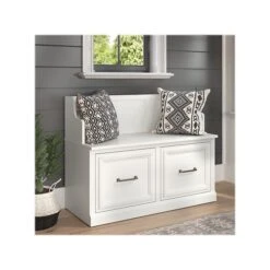 Kathy Ireland® Home By Bush Furniture Woodland 32" Entryway Bench With Doors, White Ash (WDL005WAS)