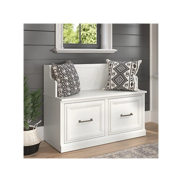 Kathy Ireland® Home By Bush Furniture Woodland 32" Entryway Bench With Doors, White Ash (WDL005WAS) 1 Kathy Ireland® Home By Bush Furniture Woodland 32" Entryway Bench With Doors, White Ash (WDL005WAS)