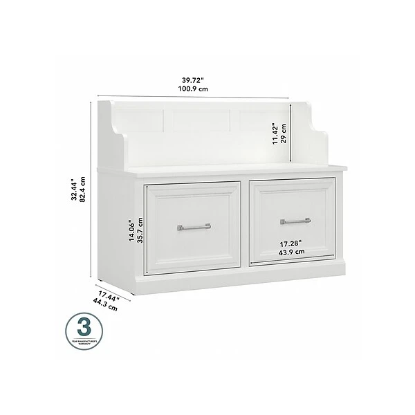 Kathy Ireland® Home By Bush Furniture Woodland 32" Entryway Bench With Doors, White Ash (WDL005WAS) 4 Kathy Ireland® Home By Bush Furniture Woodland 32" Entryway Bench With Doors, White Ash (WDL005WAS) - Image 4