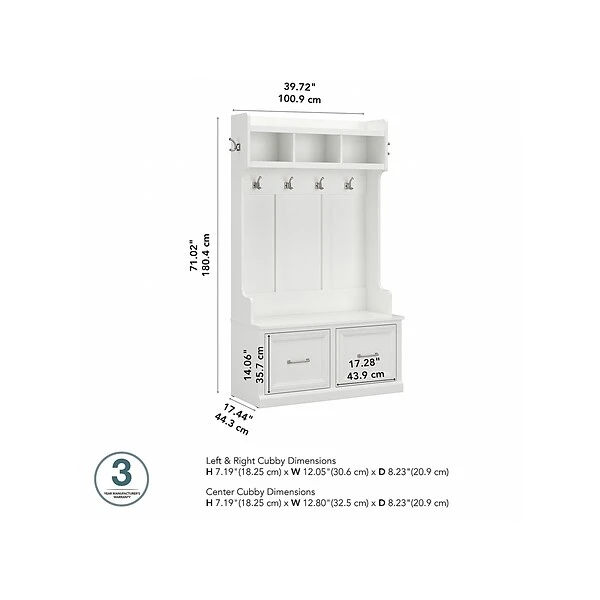 Kathy Ireland® Home By Bush Furniture Woodland 71" Hall Tree And Shoe Storage Bench With 4 Shelves, White Ash (WDL001WAS) 4 Kathy Ireland® Home By Bush Furniture Woodland 71" Hall Tree And Shoe Storage Bench With 4 Shelves, White Ash (WDL001WAS) - Image 4