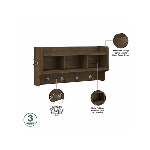 Kathy Ireland® Home By Bush Furniture Woodland 21" Shoe Storage Bench And Coat Rack With 12 Shelves, Ash Brown (WDL004ABR) 2 Kathy Ireland® Home By Bush Furniture Woodland 21" Shoe Storage Bench And Coat Rack With 12 Shelves, Ash Brown (WDL004ABR) - Image 2