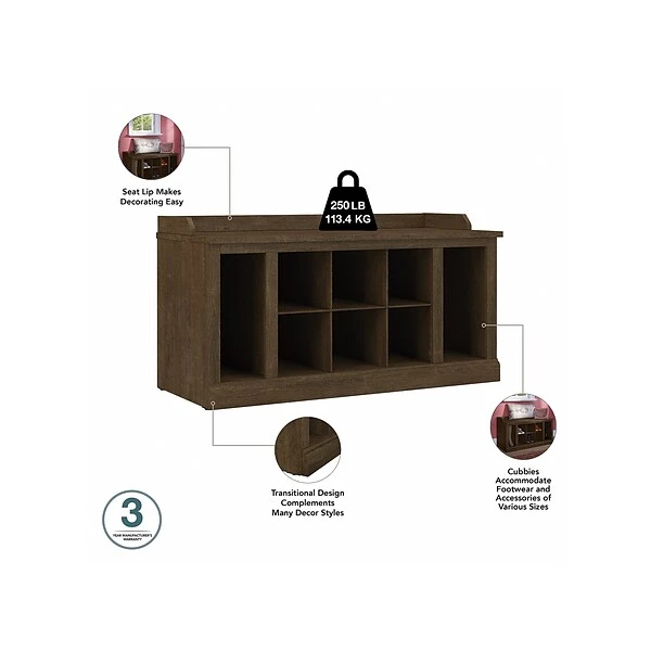 Kathy Ireland® Home By Bush Furniture Woodland 21" Shoe Storage Bench And Coat Rack With 12 Shelves, Ash Brown (WDL004ABR) 3 Kathy Ireland® Home By Bush Furniture Woodland 21" Shoe Storage Bench And Coat Rack With 12 Shelves, Ash Brown (WDL004ABR) - Image 3