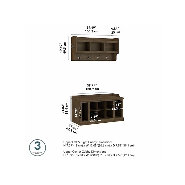 Kathy Ireland® Home By Bush Furniture Woodland 21" Shoe Storage Bench And Coat Rack With 12 Shelves, Ash Brown (WDL004ABR) 4 Kathy Ireland® Home By Bush Furniture Woodland 21" Shoe Storage Bench And Coat Rack With 12 Shelves, Ash Brown (WDL004ABR) - Image 4