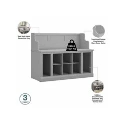 Kathy Ireland® Home By Bush Furniture Woodland 32" Shoe Storage Bench And Coat Rack With 12 Shelves, Cape Cod Gray (WDL010CG) -Prepa Furniture Shop sp117517943 s7