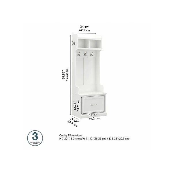Kathy Ireland® Home By Bush Furniture Woodland 69" Hall Tree And Small Shoe Bench With Drawer And 2 Shelves, White Ash 4 Kathy Ireland® Home By Bush Furniture Woodland 69" Hall Tree And Small Shoe Bench With Drawer And 2 Shelves, White Ash - Image 4