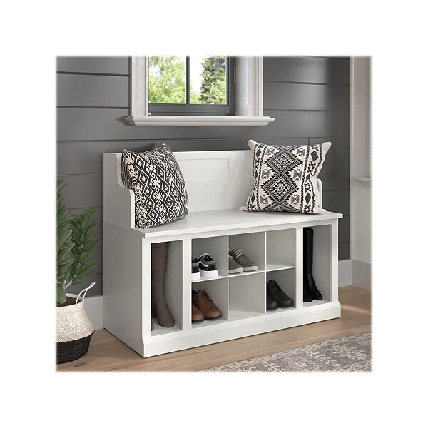 Kathy Ireland® Home By Bush Furniture Woodland 32" Entryway Bench With 2 Shelves, White Ash (WDL006WAS) 1 Kathy Ireland® Home By Bush Furniture Woodland 32" Entryway Bench With 2 Shelves, White Ash (WDL006WAS)
