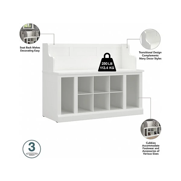 Kathy Ireland® Home By Bush Furniture Woodland 32" Entryway Bench With 2 Shelves, White Ash (WDL006WAS) 2 Kathy Ireland® Home By Bush Furniture Woodland 32" Entryway Bench With 2 Shelves, White Ash (WDL006WAS) - Image 2
