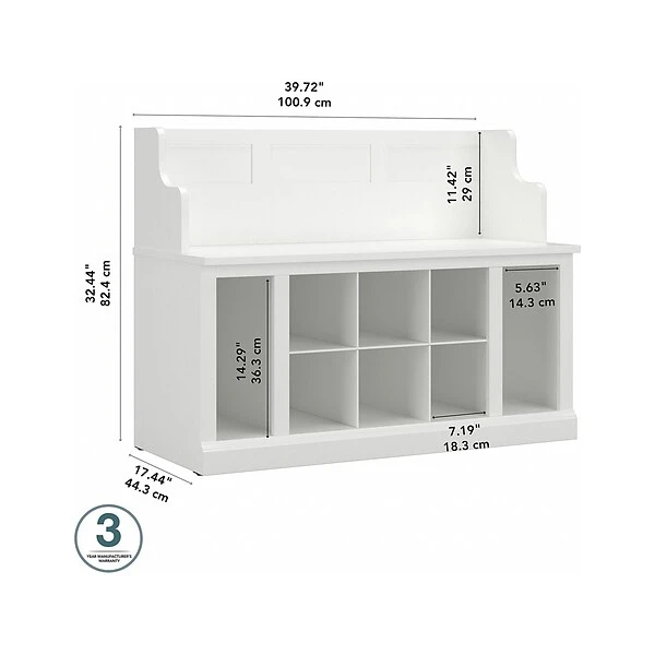 Kathy Ireland® Home By Bush Furniture Woodland 32" Entryway Bench With 2 Shelves, White Ash (WDL006WAS) 4 Kathy Ireland® Home By Bush Furniture Woodland 32" Entryway Bench With 2 Shelves, White Ash (WDL006WAS) - Image 4