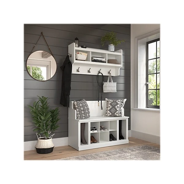 Kathy Ireland® Home By Bush Furniture Woodland 32" Shoe Storage Bench And Coat Rack With 12 Shelves, White Ash (WDL010WAS) 1 Kathy Ireland® Home By Bush Furniture Woodland 32" Shoe Storage Bench And Coat Rack With 12 Shelves, White Ash (WDL010WAS)