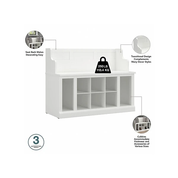 Kathy Ireland® Home By Bush Furniture Woodland 32" Shoe Storage Bench And Coat Rack With 12 Shelves, White Ash (WDL010WAS) 3 Kathy Ireland® Home By Bush Furniture Woodland 32" Shoe Storage Bench And Coat Rack With 12 Shelves, White Ash (WDL010WAS) - Image 3