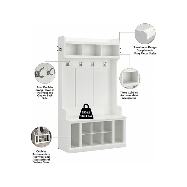 Kathy Ireland® Home By Bush Furniture Woodland 71" Hall Tree And Shoe Bench With 12 Shelves, White Ash (WDL002WAS) 2 Kathy Ireland® Home By Bush Furniture Woodland 71" Hall Tree And Shoe Bench With 12 Shelves, White Ash (WDL002WAS) - Image 2