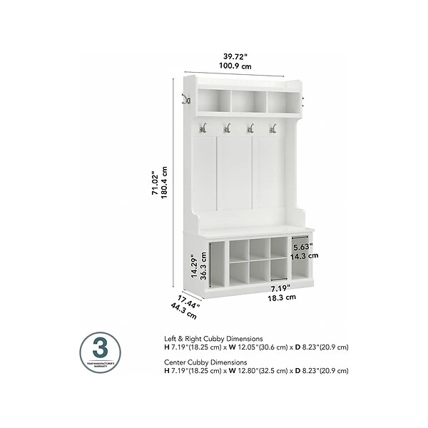 Kathy Ireland® Home By Bush Furniture Woodland 71" Hall Tree And Shoe Bench With 12 Shelves, White Ash (WDL002WAS) 4 Kathy Ireland® Home By Bush Furniture Woodland 71" Hall Tree And Shoe Bench With 12 Shelves, White Ash (WDL002WAS) - Image 4