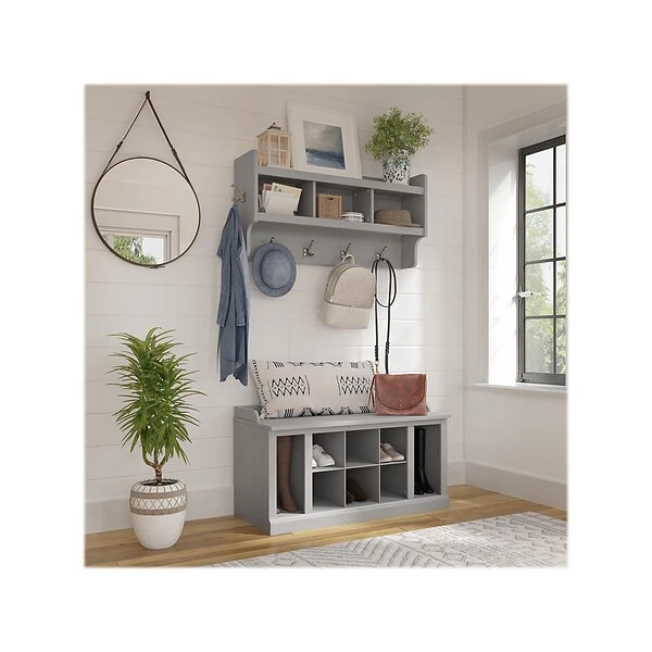 Kathy Ireland® Home By Bush Furniture Woodland 21" Shoe Storage Bench And Coat Rack, 12 Shelves, Cape Cod Gray (WDL004CG) 1 Kathy Ireland® Home By Bush Furniture Woodland 21" Shoe Storage Bench And Coat Rack, 12 Shelves, Cape Cod Gray (WDL004CG)
