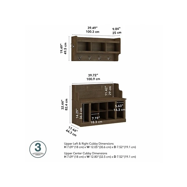 Kathy Ireland® Home By Bush Furniture Woodland 32" Shoe Storage Bench And Coat Rack With 12 Shelves, Ash Brown (WDL010ABR) 4 Kathy Ireland® Home By Bush Furniture Woodland 32" Shoe Storage Bench And Coat Rack With 12 Shelves, Ash Brown (WDL010ABR) - Image 4