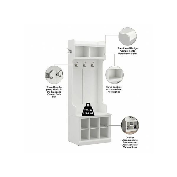Kathy Ireland® Home By Bush Furniture Woodland 69" Shoe Storage Bench And Coat Rack With 4 Shelves, White Ash (WDL008WAS) 2 Kathy Ireland® Home By Bush Furniture Woodland 69" Shoe Storage Bench And Coat Rack With 4 Shelves, White Ash (WDL008WAS) - Image 2
