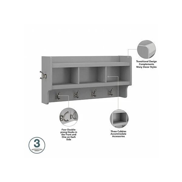 Kathy Ireland® Home By Bush Furniture Woodland 32" Shoe Storage Bench And Coat Rack With 2 Shelves, Cape Cod Gray (WDL009CG) 2 Kathy Ireland® Home By Bush Furniture Woodland 32" Shoe Storage Bench And Coat Rack With 2 Shelves, Cape Cod Gray (WDL009CG) - Image 2
