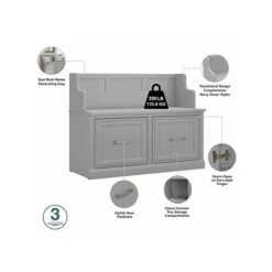 Kathy Ireland® Home By Bush Furniture Woodland 32" Shoe Storage Bench And Coat Rack With 2 Shelves, Cape Cod Gray (WDL009CG) 9 Kathy Ireland® Home By Bush Furniture Woodland 32" Shoe Storage Bench And Coat Rack With 2 Shelves, Cape Cod Gray (WDL009CG) -Prepa Furniture Shop sp117594030 s7