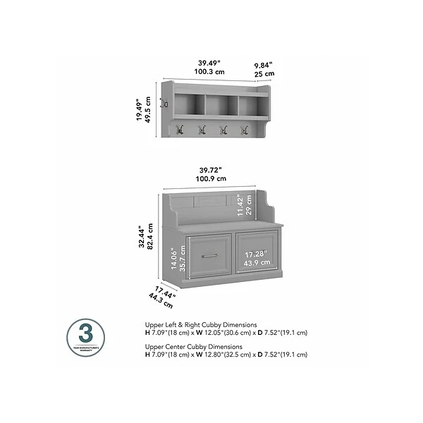 Kathy Ireland® Home By Bush Furniture Woodland 32" Shoe Storage Bench And Coat Rack With 2 Shelves, Cape Cod Gray (WDL009CG) 4 Kathy Ireland® Home By Bush Furniture Woodland 32" Shoe Storage Bench And Coat Rack With 2 Shelves, Cape Cod Gray (WDL009CG) - Image 4