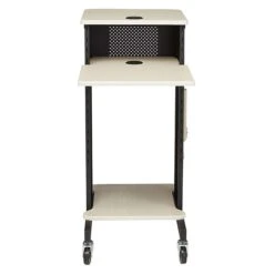Oklahoma Sound PRC Series 4-Shelf Metal Mobile Presentation Cart With Lockable Wheels, Black/Ivory Wood (PRC200) -Prepa Furniture Shop sp121246413 s7