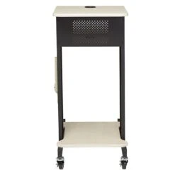 Oklahoma Sound PRC Series 4-Shelf Metal Mobile Presentation Cart With Lockable Wheels, Black/Ivory Wood (PRC200) -Prepa Furniture Shop sp121246415 s7