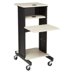 Oklahoma Sound PRC Series 4-Shelf Metal Mobile Presentation Cart With Lockable Wheels, Black/Ivory Wood (PRC200) -Prepa Furniture Shop sp121246416 s7