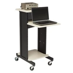 Oklahoma Sound PRC Series 4-Shelf Metal Mobile Presentation Cart With Lockable Wheels, Black/Ivory Wood (PRC200) -Prepa Furniture Shop sp121246419 s7